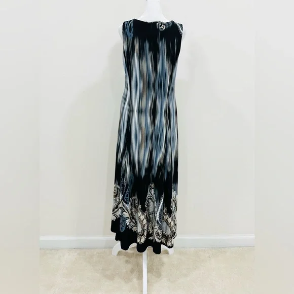 Julian‎ Taylor Midi Dress A-Line Geometric Sleeveless Summer Black Stretch Sz 12 - Picture 4 of 10